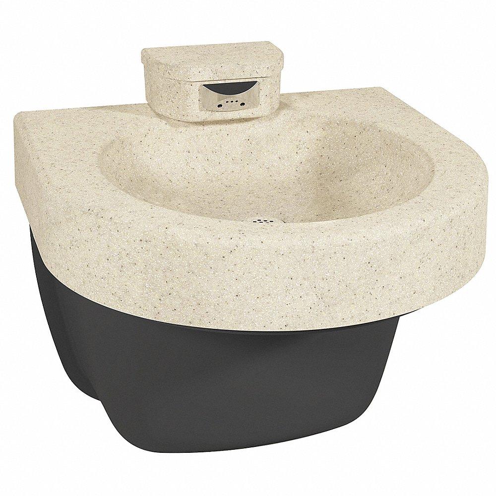 Fuente de lavado, arena, en forma de D, 21 1/4 pulgadas de ancho, tamaño de drenaje estándar, sensor