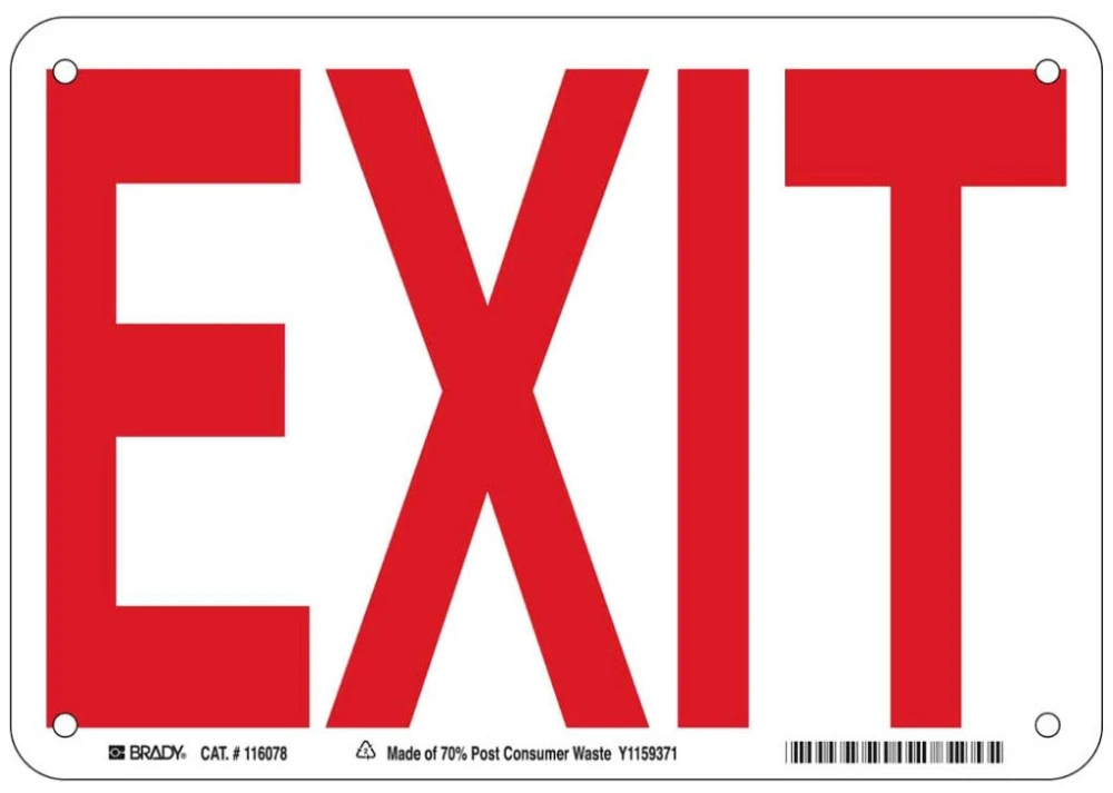 Exit Sign, 7 x 10 Inch, Eco-Friendly Plastic