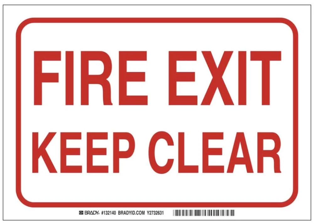 Fire Exit Sign, 10 Inch Height, 14 Inch Width, Aluminium, Rectangle, English