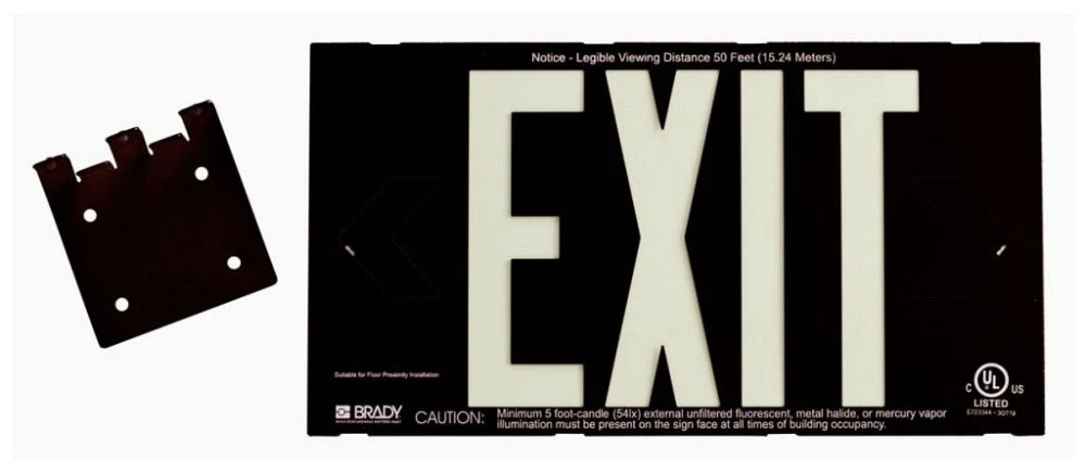 Exit Sign, 8-1/4 x 15 Inch, White/Black, English
