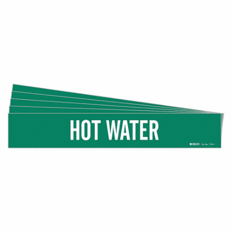 Pipe Marker, Hot Water, Green, White, Fits 2 1/2 to 7 7/8 Inch Size Pipe OD