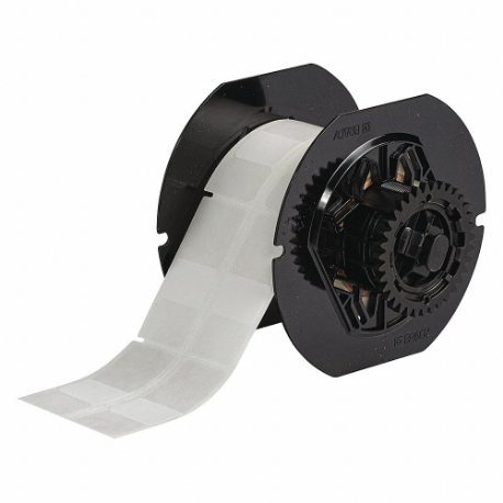 Rollo de etiquetas precortadas, tamaño de 1 3/4 x 1 pulgada, vinilo, negro sobre blanco