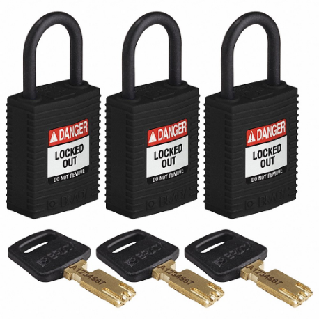 Ổ khóa Lockout, có chìa khóa giống nhau, nylon, kích thước thân nhỏ gọn, nhựa, tiêu chuẩn, màu đen