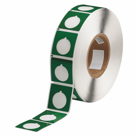 Rollo de etiquetas precortadas, círculo con muesca, tamaño de 1 51/64 x 1 51/64 pulgadas, poliéster, verde