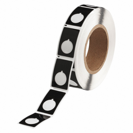Rollo de etiquetas precortadas, círculo con muesca, tamaño de 1 29/32 x 1 13/64 pulgadas, poliéster, negro