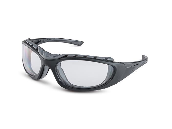 Safety Glass, Clear Lens, Gray Accent, Black Frame, Anti Fog, 300Pk