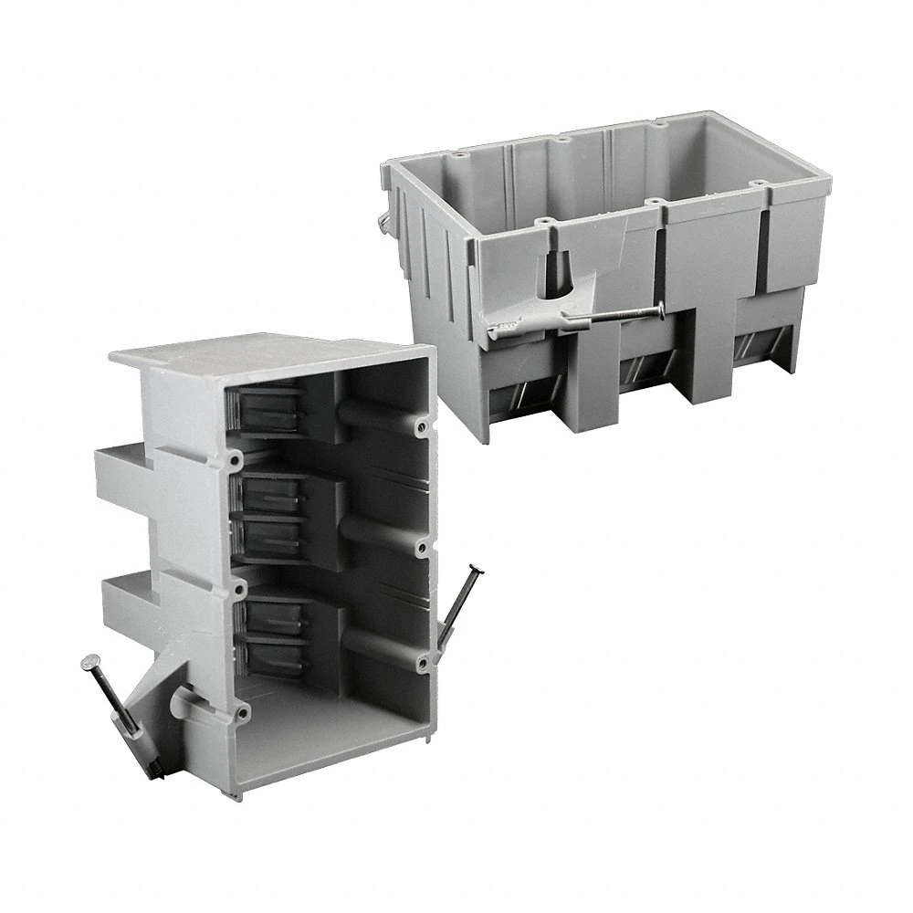 Electrical Box, PVC, Nonmetallic Material & Nominal Size, 3 Gangs, 3 5/8 Inch Box Dp