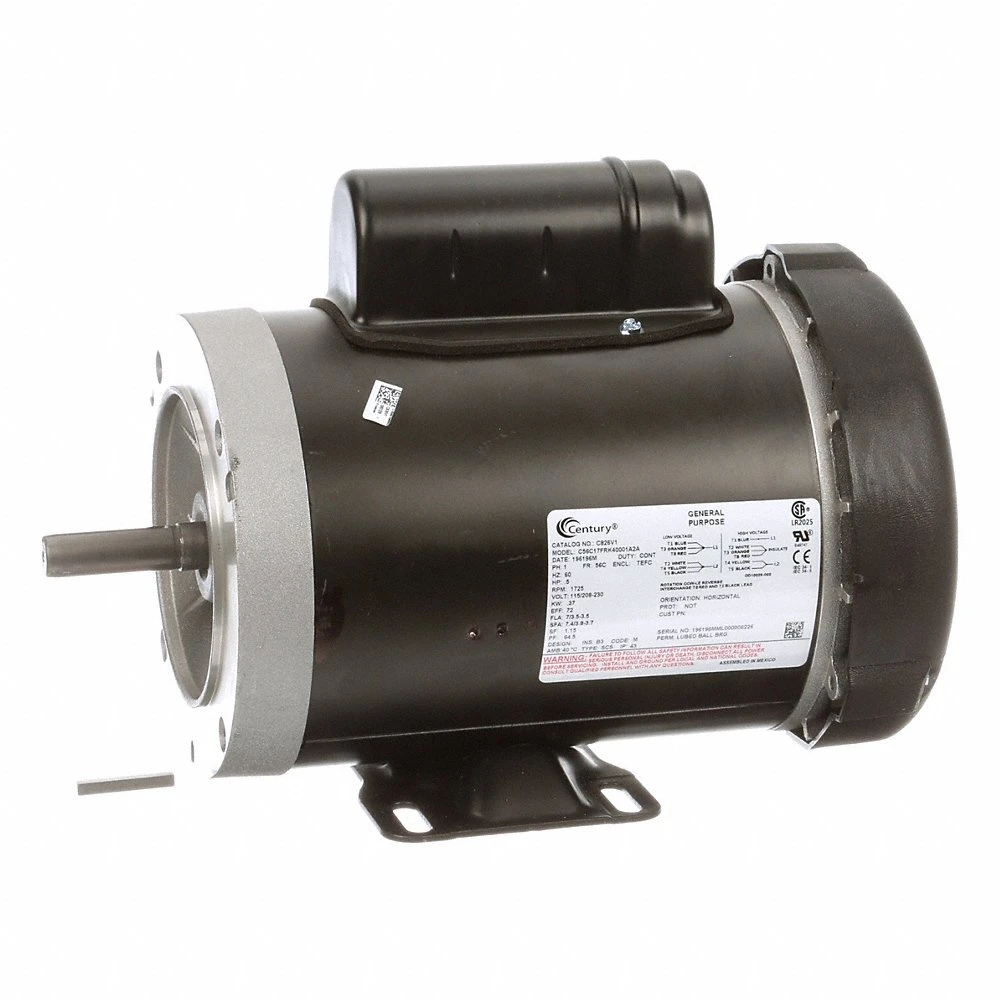 General Purpose Motor, Single Ph, 1/2 HP, 115/208-230V AC, 56C Frame Size, 1725 RPM