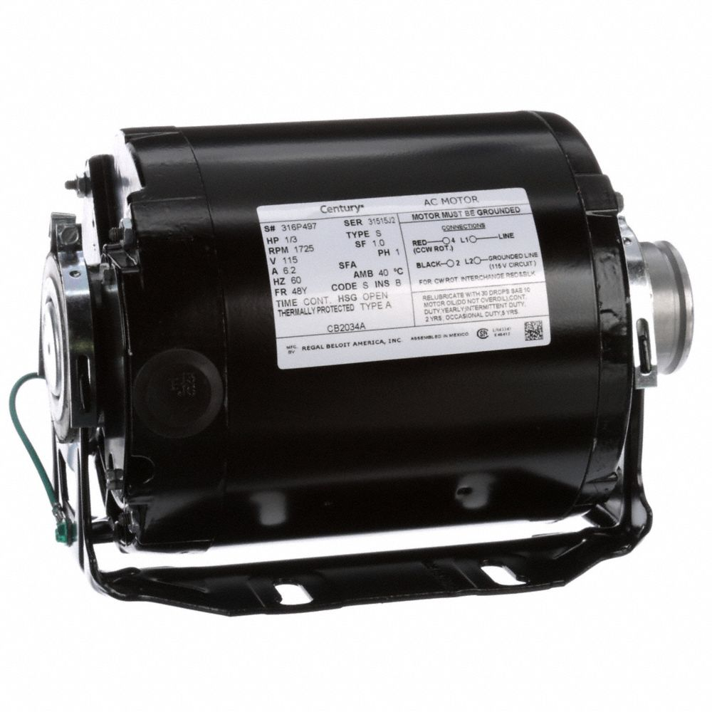 Carbonator Pump Motor, Cradle Base Mounting, 1/3 HP, 1725 Nameplate RPM, 115V AC