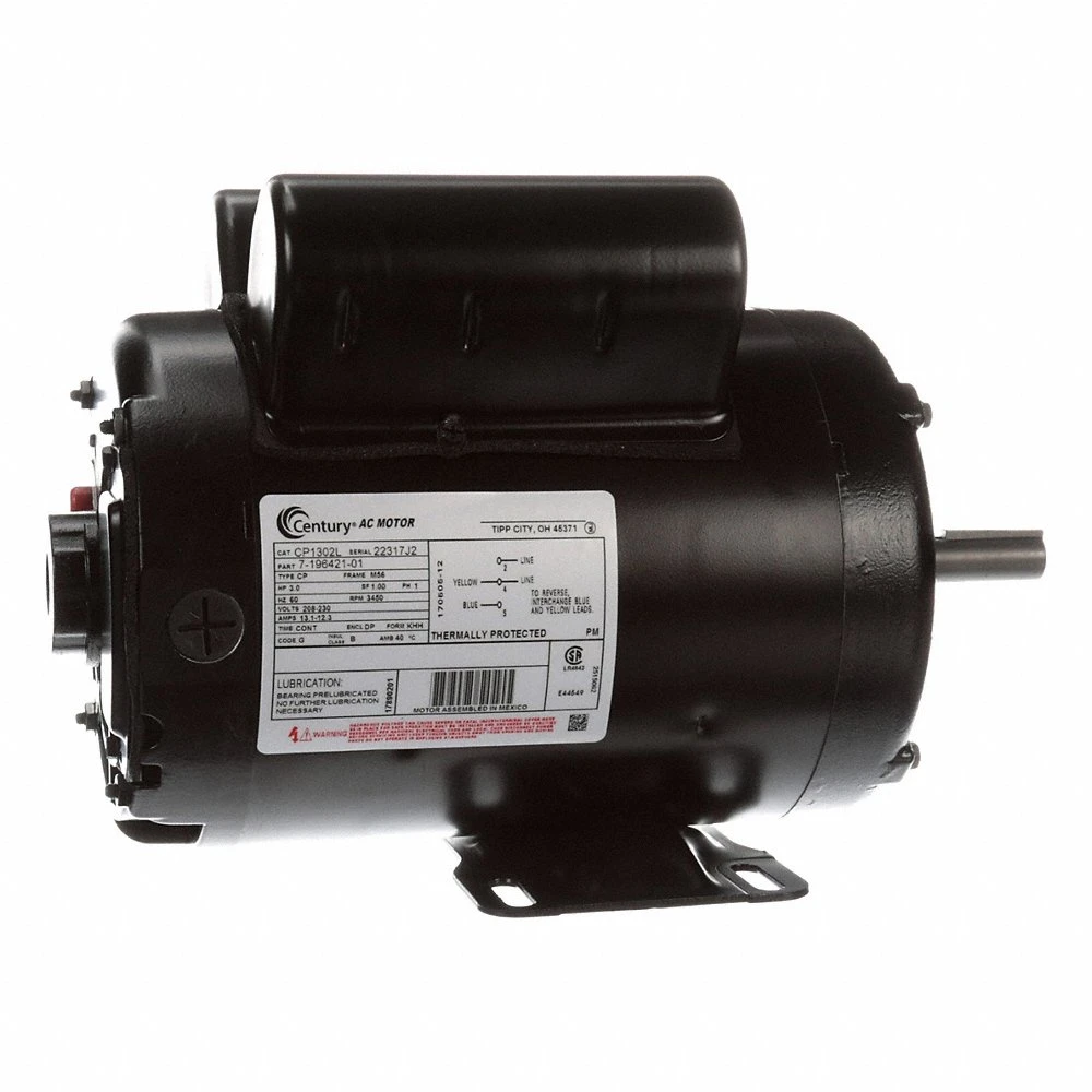 Air Compressor Motor, Capacitor-Start, 3,450 RPM, 208-230V AC, 56 Frame Size, CW/CCW