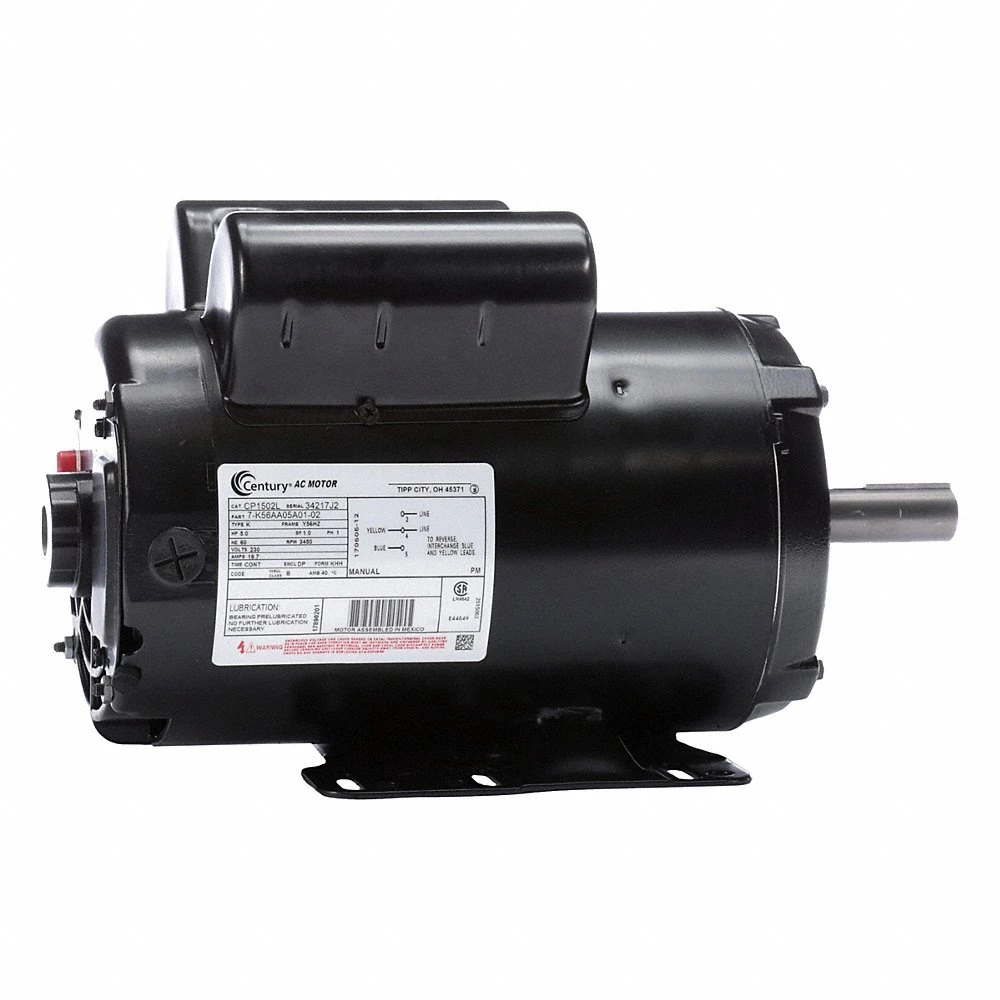 Air Compressor Motor, Capacitor-Start, 5 HP, 3,450 RPM, 230V AC, CW/CCW, ODP