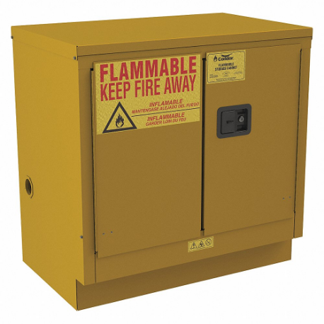 Fla mmables Safety Cabinet, Undercounter, 22 gal, 35 Inch x 22 Inch x 35 Inch, Yellow