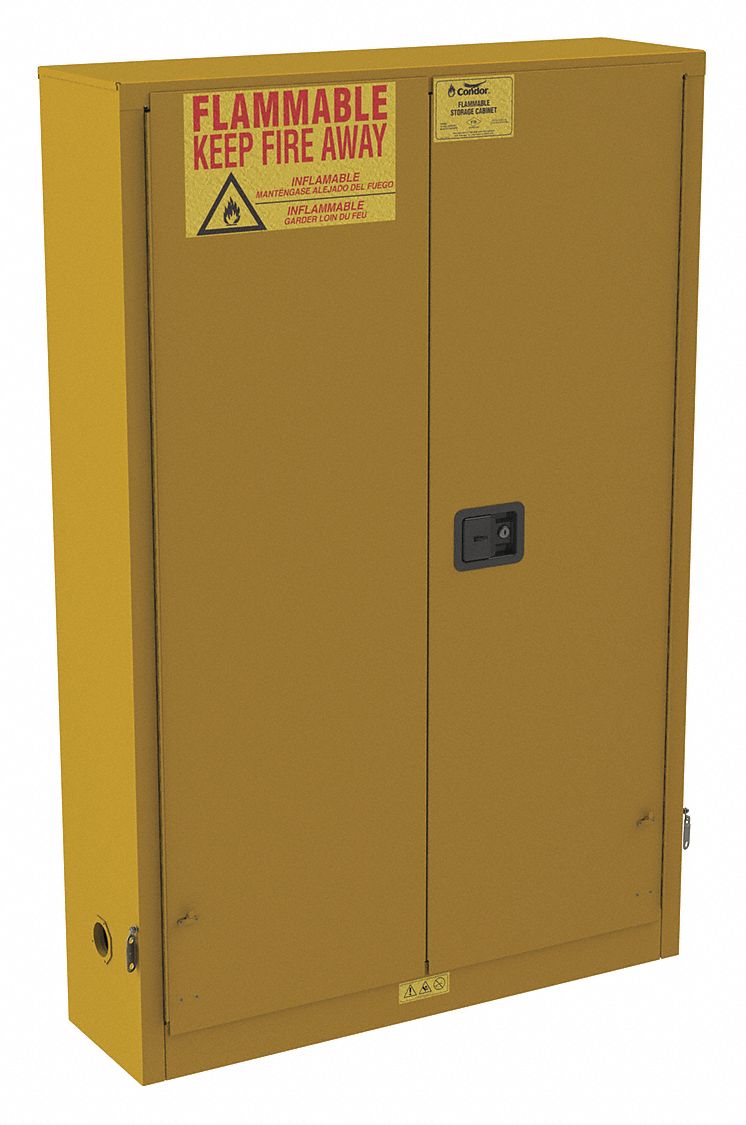 Flammable Safety Cabinet, Manual Close, 43 Inch x 12 Inch x 65 Inch Size, Yellow
