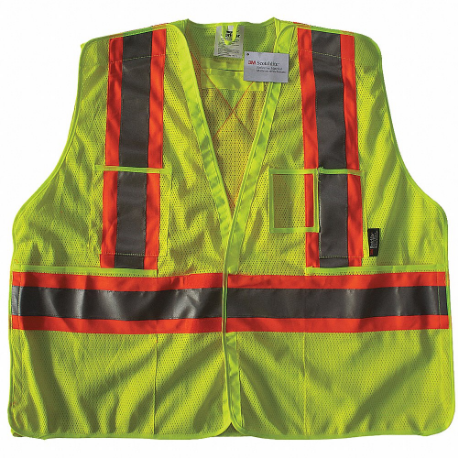 High Visibility Vest, ANSI Class 2, X, 2XL/3XL, Lime, Mesh Polyester, Hook-and-Loop