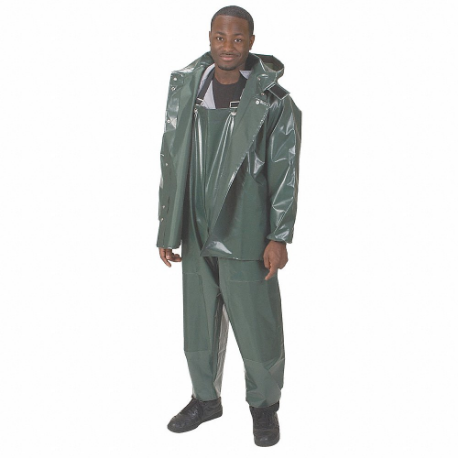 Rain Jacket With Detachable Hood, Rain Jacket, Xl, Green, Snap, Snap-On Hood