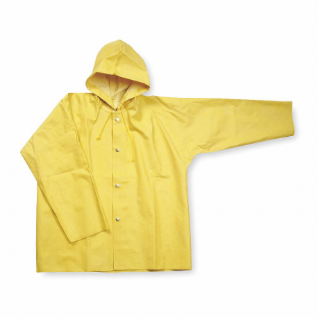 Rain Jacket With Hood, Rain Jacket, M, Yellow, Snap, Attached Hood, Sbr, 0 Pockets
