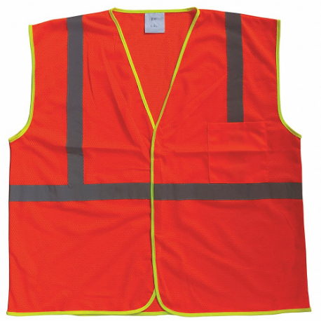 High Visibility Vest, U, 4XL/5XL, Orange, Mesh Polyester, Hook-and-Loop, Double