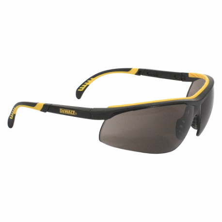 Safety Glasses, Wraparound Frame, Half-Frame, Gray, Black, M Eyewear Size, Unisex