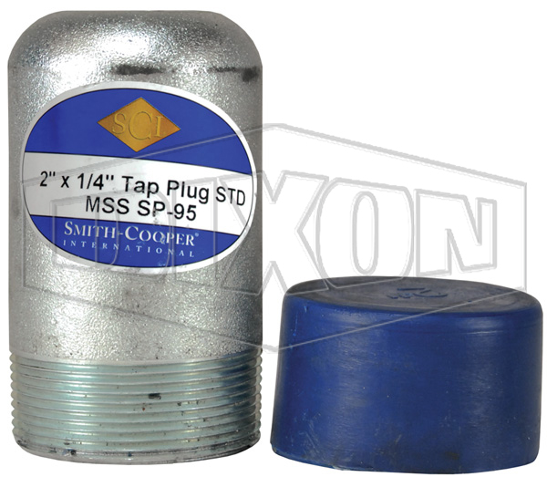 Bull Plug With Tap, Blue Cap Component, 6 Length, 3 x 1/2 Inch Male Thread