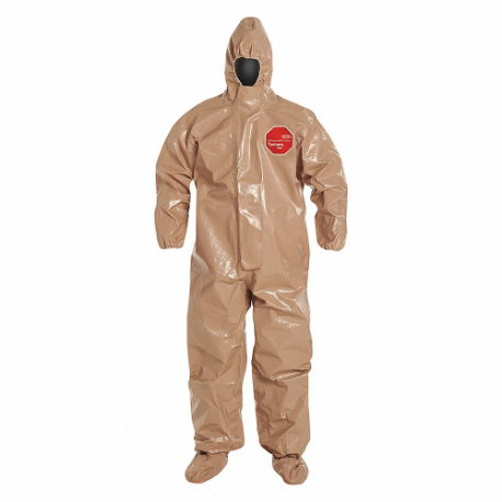 Hooded Chemical Resistant Coveralls, Tychem 5000, Light Duty, Taped Seam, Tan, 2XL