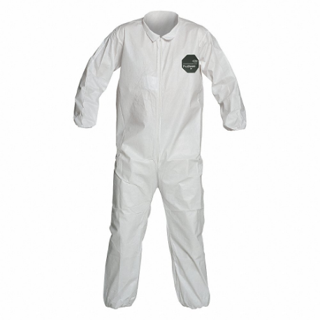 Collared Disposable Coverall, Microporous Film Laminate, Light Duty, Serged Seam, White