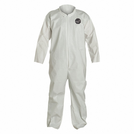 Collared Disposable Coverall, Microporous Film Laminate, Heavy Duty, Serged Seam, White