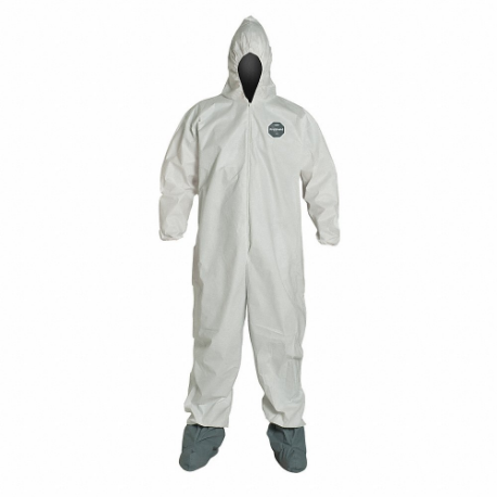 Hooded Disposable Coveralls, Microporous Film Laminate, Heavy Duty, Serged Seam, White