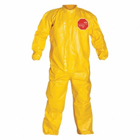 Collared Chemical Resistant Coverall, Light Duty, Taped Seam, Yellow, XL