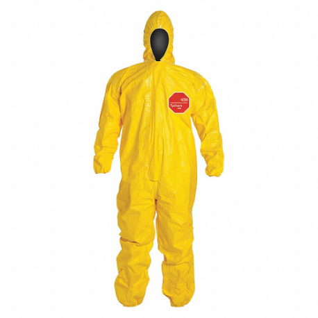 Hooded Chemical Resistant Coveralls, Tychem 2000, Light Duty, Taped Seam, Yellow, M, 4 PK