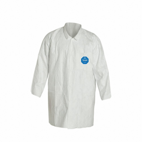 Disposable Lab Coat, Mandarin Collar, Open Cuff, Polyethylene, White, 8 PK