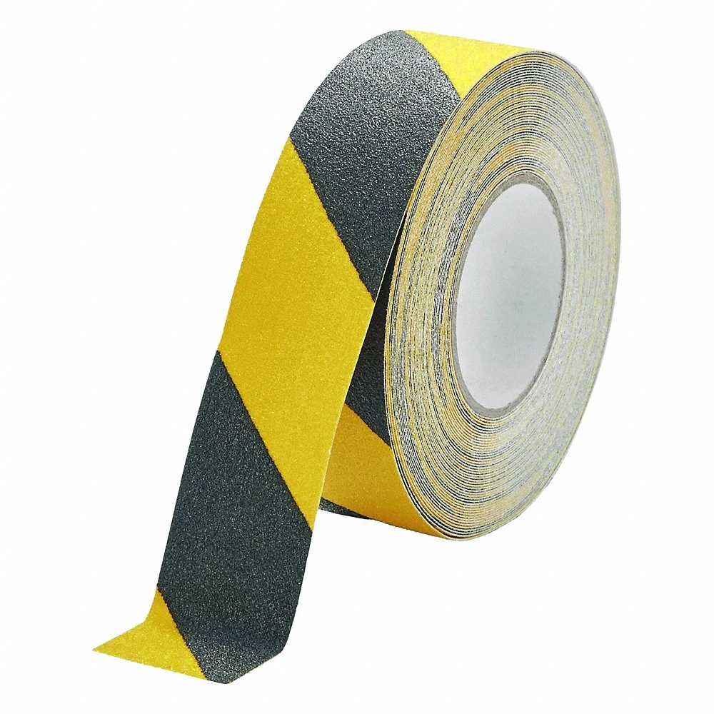 Anti-Slip Tape, Coarse, 60 Grit, Striped, Black/Yellow, 2 In x 49 13/64 ft, 0.7 mm Thk