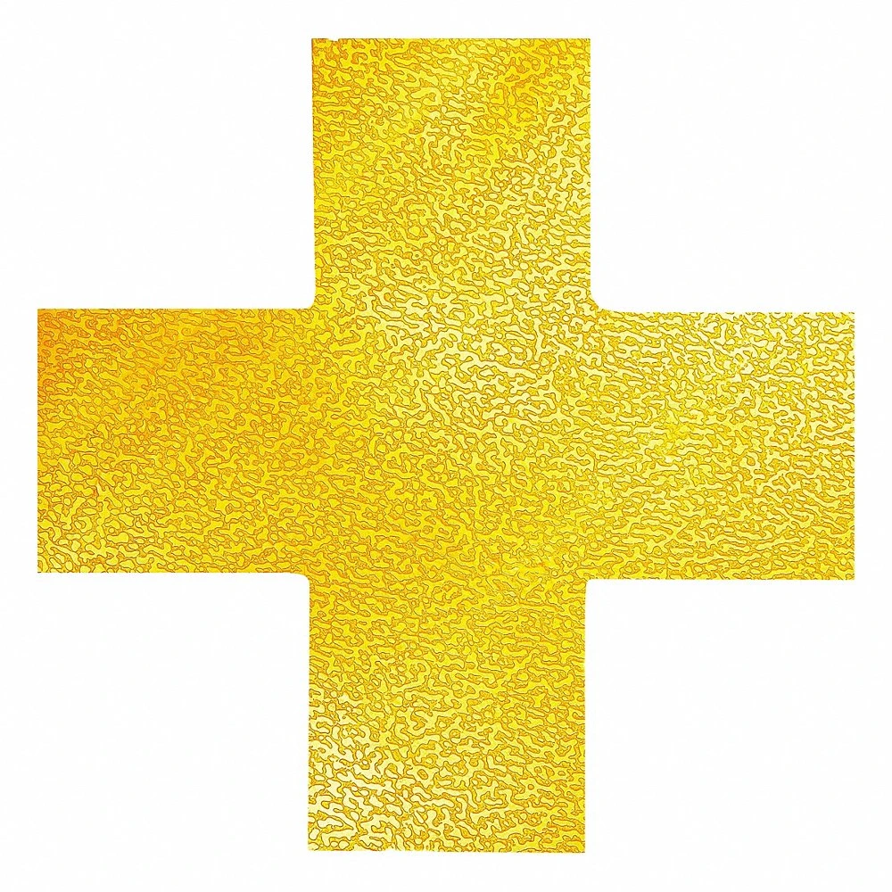 Floor Marking Cross Shape, Cross, Solid, Yellow, No Legend, 5 29/32 x 5 29/32 Inch, 10PK
