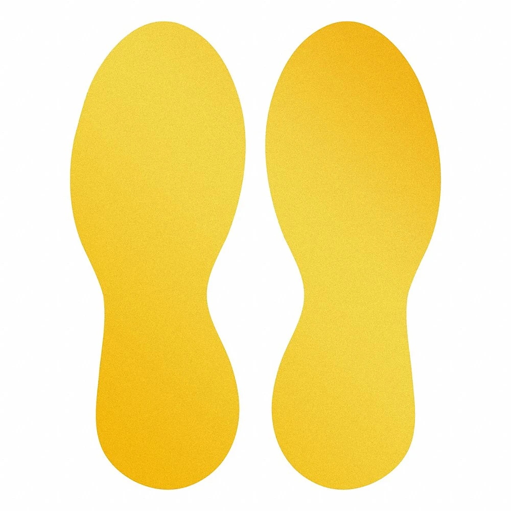 Floor Marking Foot Shape, Footprint, Solid, Yellow, No Legend, 3 35/64 x 9 7/16 Inch, 10PK