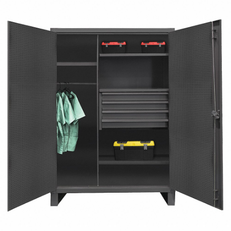 Armario, puerta de tablero perforado, 4 cajones, tamaño 48 x 24 x 78 pulgadas, gris