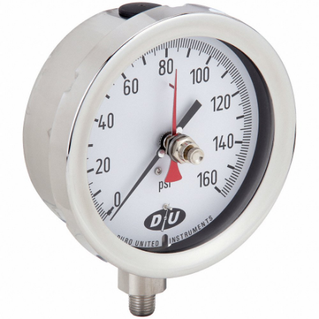 Đồng hồ đo áp suất công nghiệp, có kim Max màu đỏ, 0 đến 160 psi, mặt số kích thước 4 1/2 inch