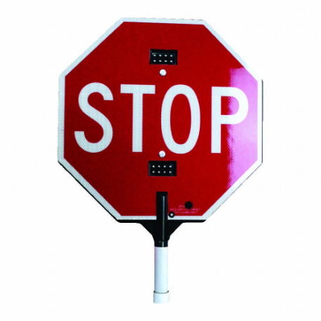 LED Paddle Sign, 96 Inch Overall Height, 24 Inch Sign Ht, Stop/Slow