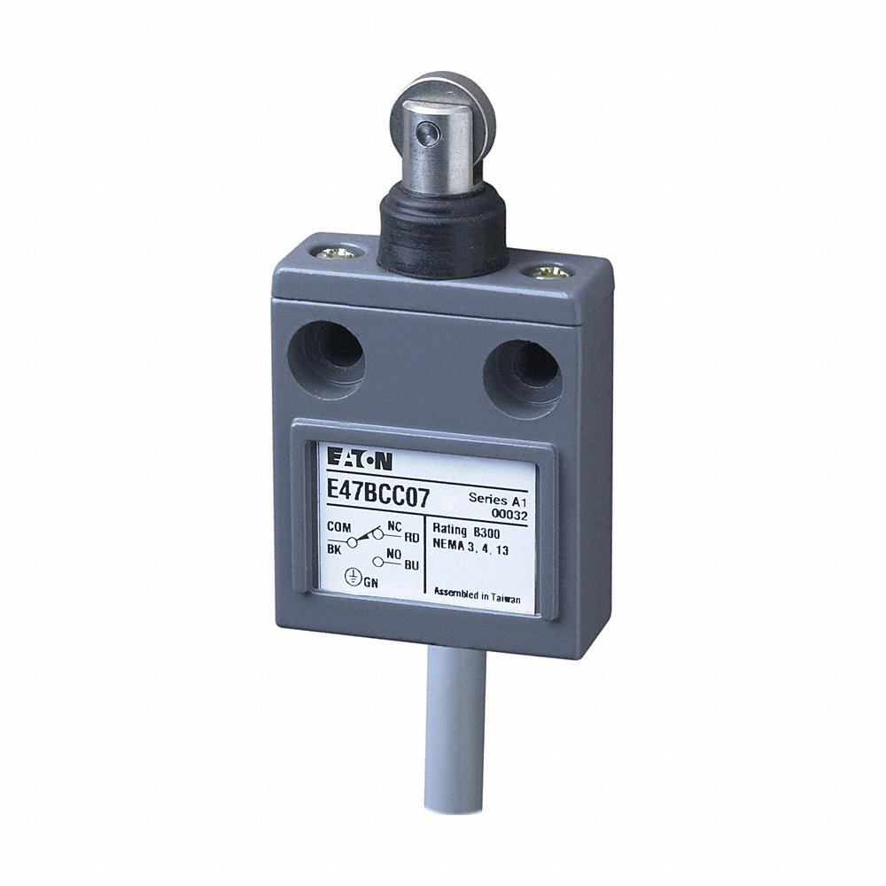 EATON E47BCC07 Compact Limit Switch, E47, Roller Plunger, Cable, 9.8 Ft, 5A At 250 Vac, 4A At 30 Vdc | BJ2YYP