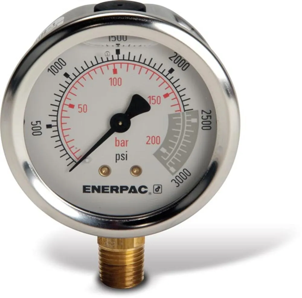 ENERPAC G2516L Hydraulic Pressure Gauge, 2.50 Inch Face, Glycerine Filled, 3000 Max. Psi | AD6MRJ 46C567
