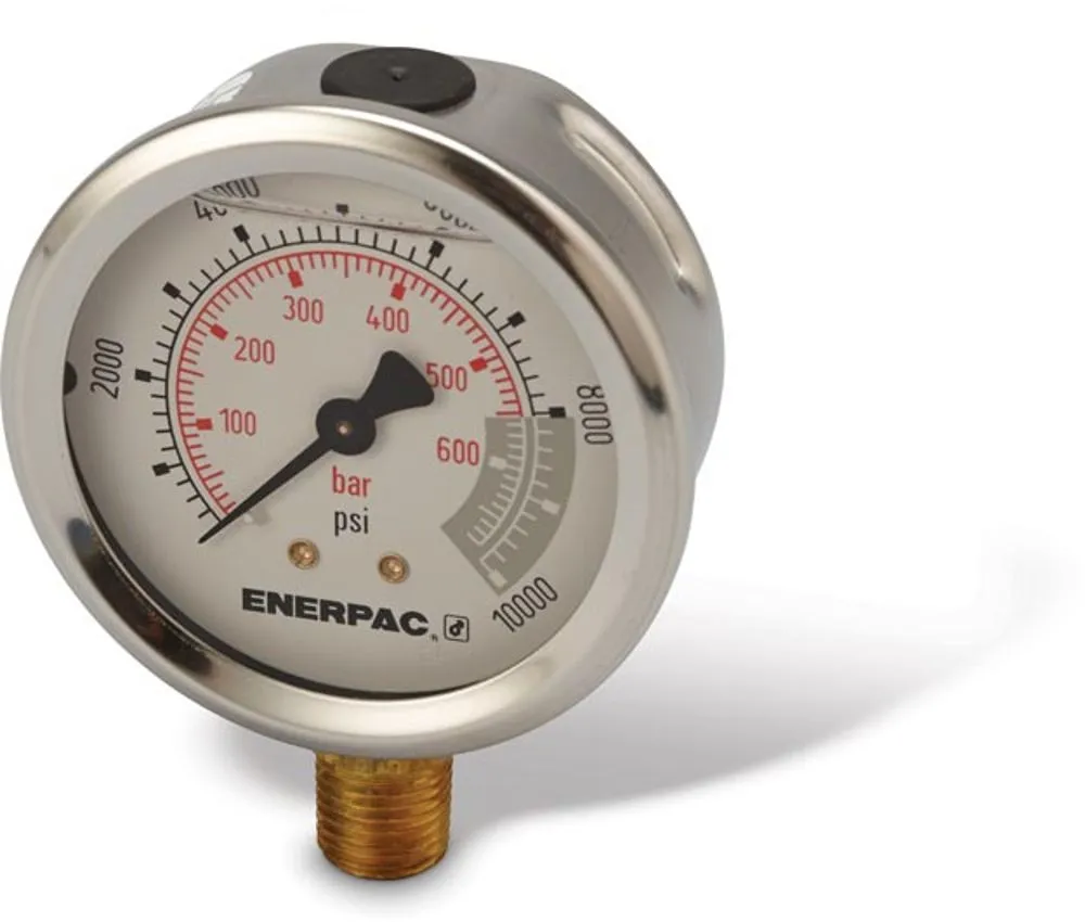 ENERPAC G2535L Hydraulic Pressure Gauge, 2.50 Inch Face, Glycerine Filled, 10000 Max. Psi | AC9UKJ 3KD57