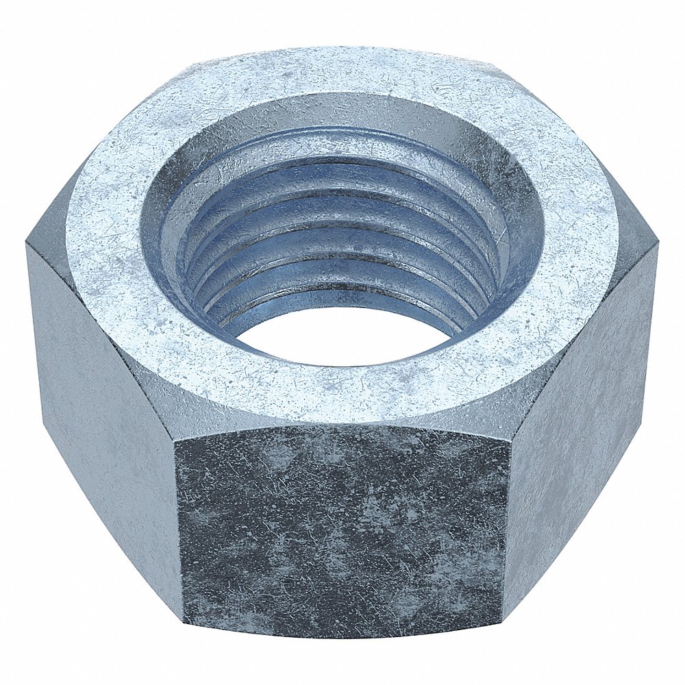 Hex Nut, 1 In - 8 Thread Size, Steel, 55/64 In Ht., 1 15/32 In Wd., Zn Plated, Std Hex, 75 Pk