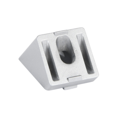 Conector angular, plateado, 45 grados, 30 x 30 mm, aluminio fundido a presión, tamaño de ranura 8