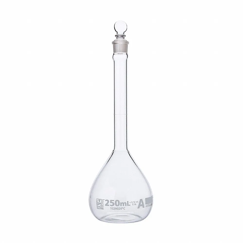 GLOBE SCIENTIFIC 8200250 Volumetric Flask, 250 mL Labware Capacity - Metric, Type I Borosilicate Glass | CP6NAF 793W25