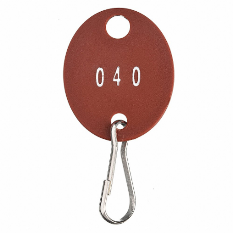 Key Tag Numbered 1 to 40, Oval, 1 3/8 Inch Height, 1 1/8 Inch Width, Red, 40 PK