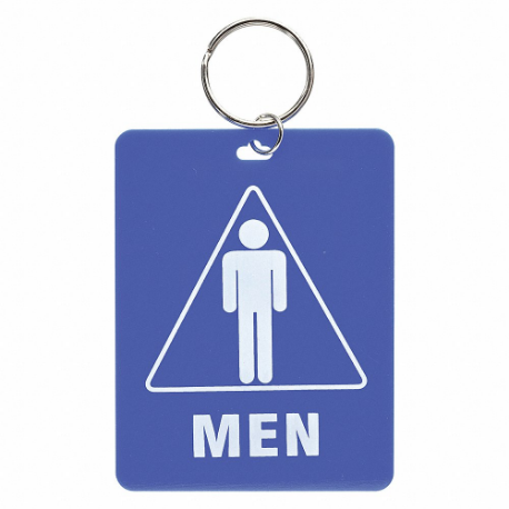 Etiqueta para llave de baño, hombres, 4 1/2 pulgadas de alto, 3 1/2 pulgadas de ancho, azul