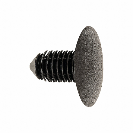 Push-In Rivet, Domed Rivet Head, Ribbed Shank, Plastic, Black, 9.5 mm Rivet Dia, 25 PK