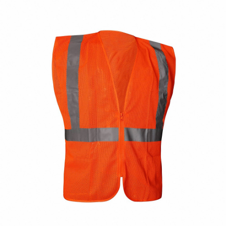 High Visibility Vest, ANSI Class 2, U, S, Orange/Red, Mesh Polyester, Zipper