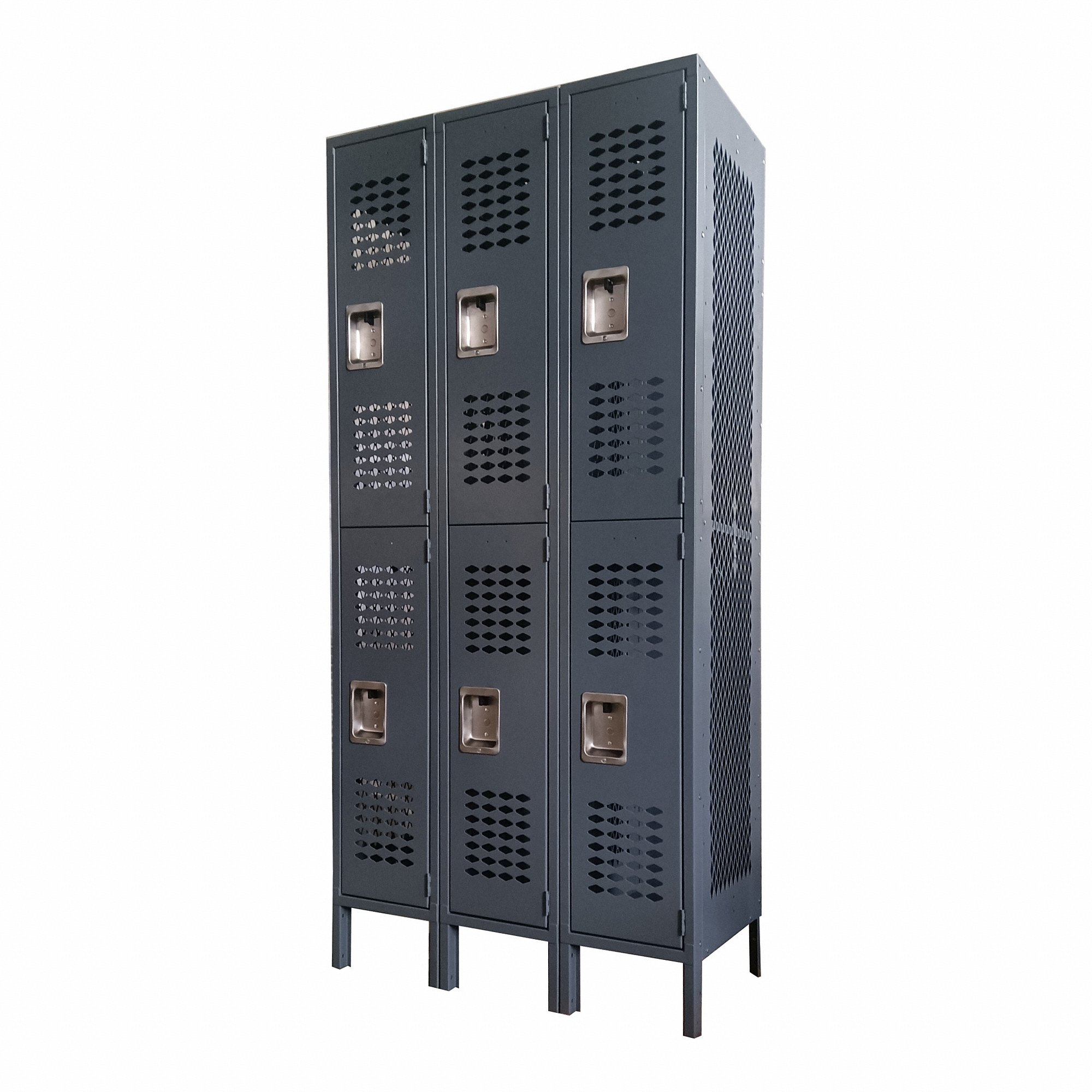 GRAINGER 794JA0 Wardrobe Locker, 36 Inch x 18 Inch x 78 Inch, Ventilated, 2 Tiers, 3 Units Wide, Gray | CQ2HQZ