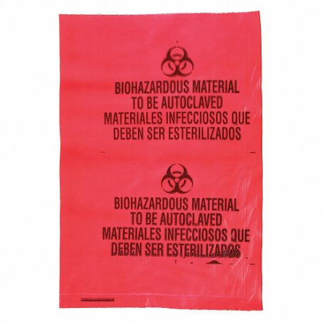 Autoclavable Biohazard Bags, 2 Gallon, 8 Inch Width, 12 Inch Height, Twist Tie, 400 Pack