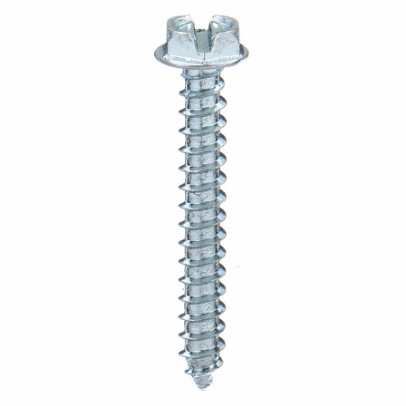 Sheet Metal Screw, #6 Size, 3/8 Inch Length, Steel, Zinc Plated, Hex Washer, Slotted