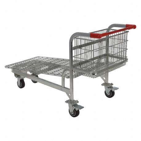 Carro de compras con plataforma, plataforma encajable con carro de compras con cesta trasera, acero